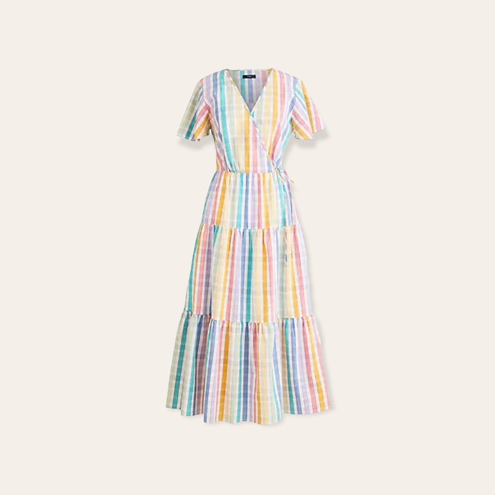 J. Crew Rainbow Gingham Faux Wrap Dress